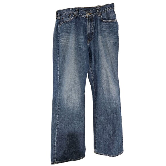 Lucky Brand Jeans Mens 36x32 Blue Straight Leg Distressed Dungarees Denim Pants - Picture 2 of 6